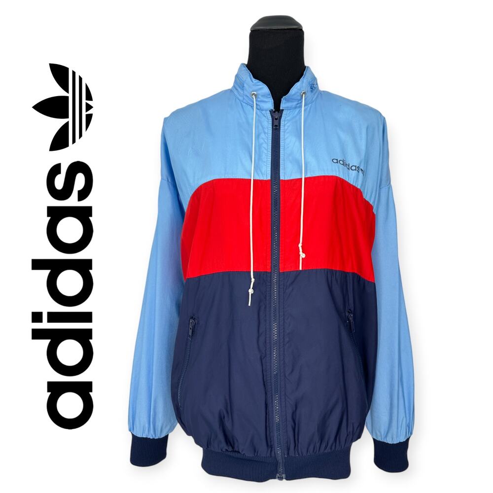 Adidas | M | VINTAGE 90's Zip-Up Hidden Hood Nylon Windbreaker Track Jacket